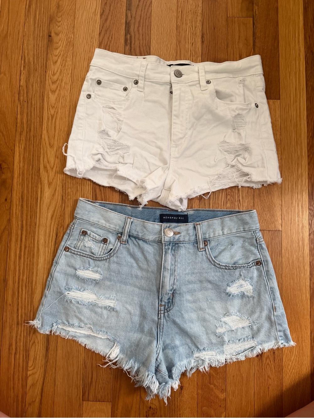 Aeropostale White & Light Blue Distressed Denim Cutoff Shorts Duo